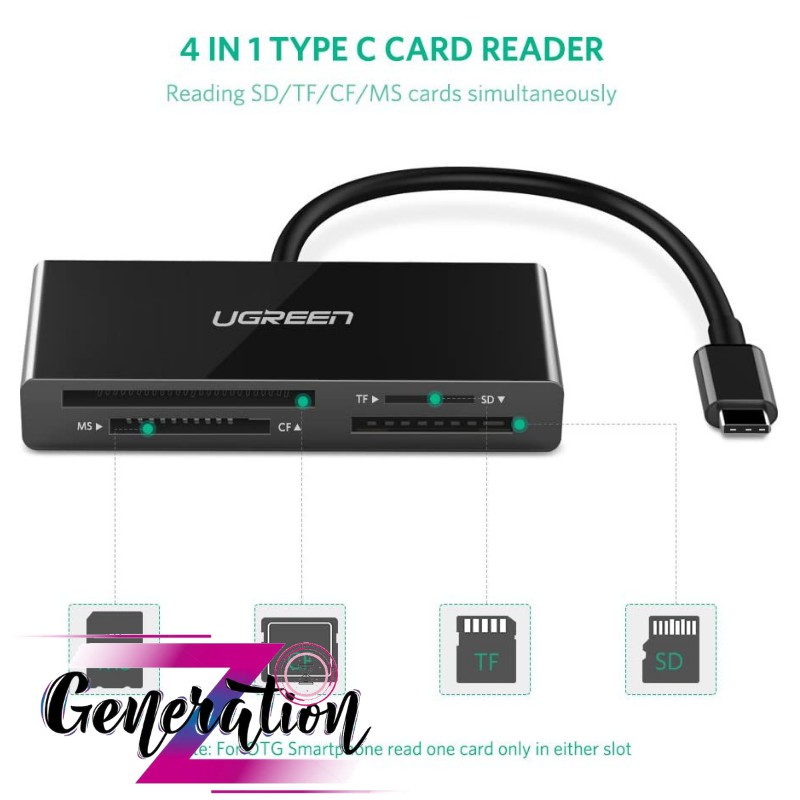 Đầu đọc thẻ nhớ Type-c 4 trong 1 hỗ trợ thẻ TF và DS Ugreen 50443 - Card Reader Type-C Ugreen 50443