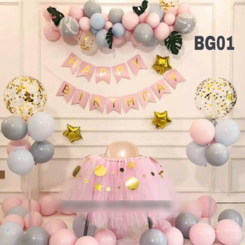 ❣️Bộ Bóng Hồng lợt Pastel +Xám Páte(🎁Tặng Bơm -Dây kết Bóng-Keo Bóng