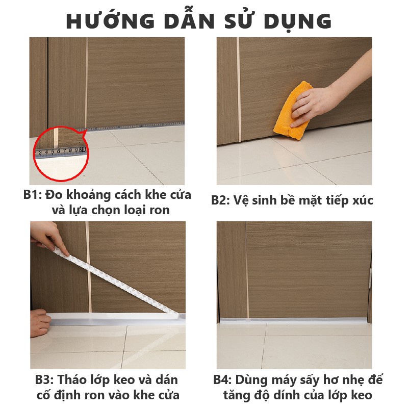 Thanh Ron Chắn Chặn Cửa 1 Mét, Dán Chân Cửa, Miếng Chặn Cửa Chống Gió Lùa Cách Âm Giữ Nhiệt Điều Hòa