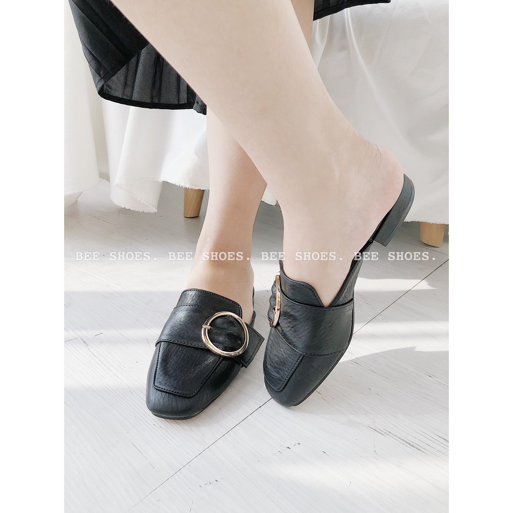 BEESHOES - GIÀY SỤC MŨI TRÒN CAO 2 PHÂN - GIÀY SỤC 2 PHÂN CHẤT DA MÈM ĐI SIÊU EM  SẴN MÀU ĐEN - KEM | BigBuy360 - bigbuy360.vn