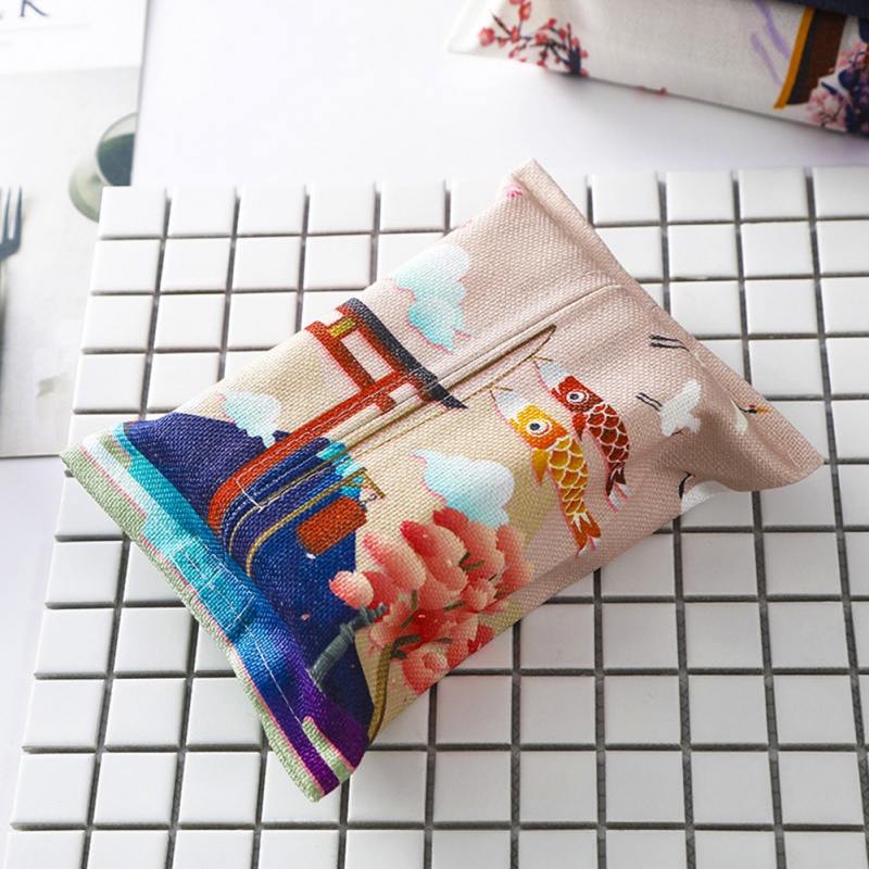 Túi Đựng Khăn Giấy Bằng Vải cotton Và Lanh Thiết Kế Rút Dây Phong Cách Nhật Bản