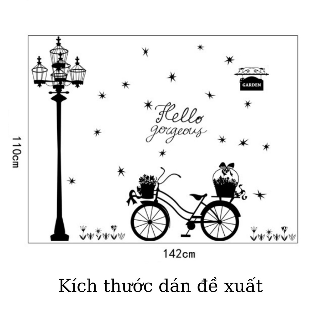 Decal Dán Tường Hình Xe Đạp - Trang Trí Decor Phòng Ngủ, Phòng Khách - Min STORE