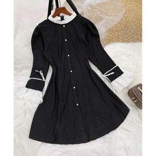 ĐẦM ĐEN PHỐI TRẮNG TAY LOE CỘT NƠ