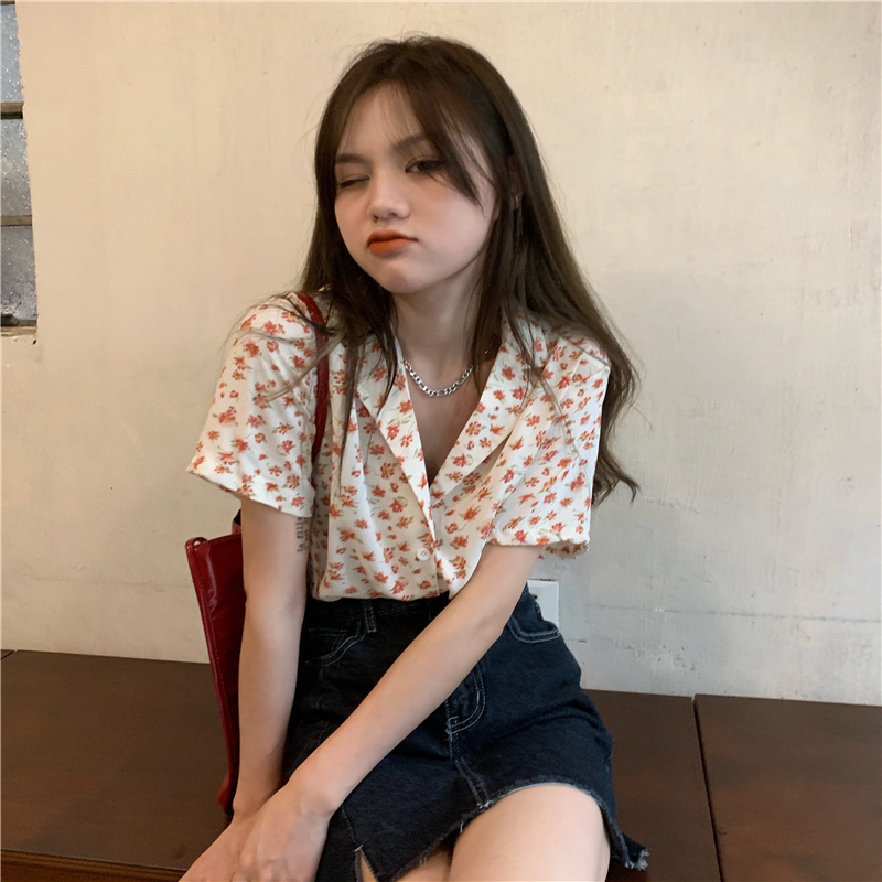 SUXI Áo Sơ Mi Ngắn Tay Dáng Rộng In Hoa Thời Trang Mùa Hè Hàn Quốc Dành Cho Nữ