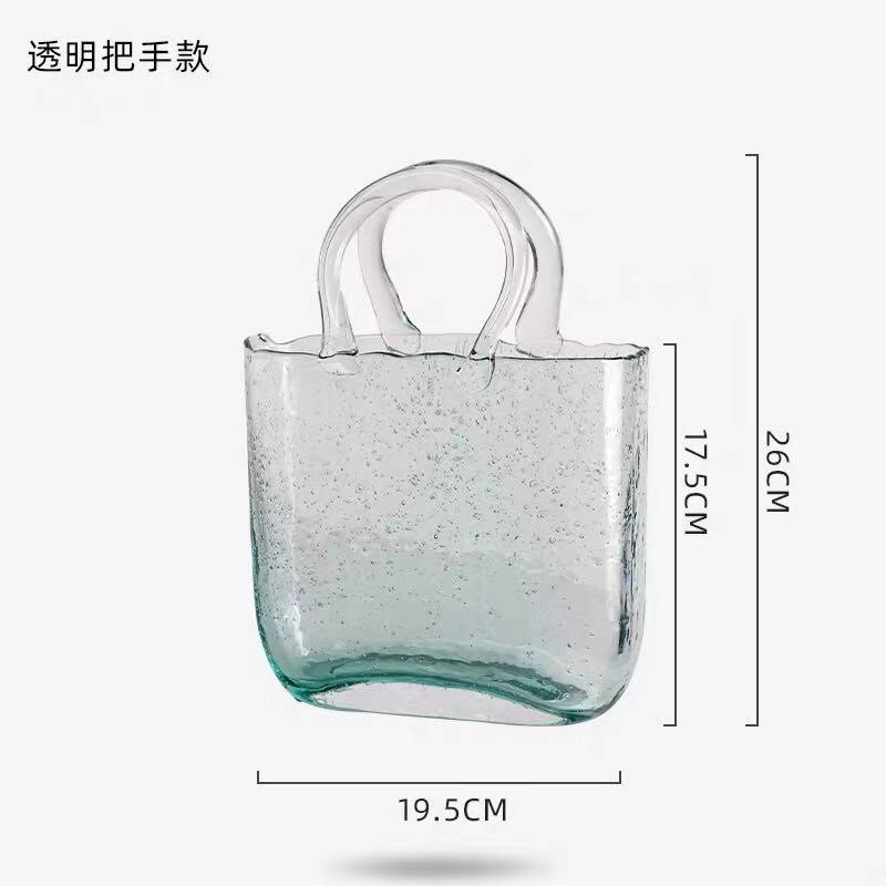 Giỏ Hoa Túi Thủy Tinh Lọ Hoa Thủy Tinh Hình Giỏ Màu Xanh Xinh Xắn