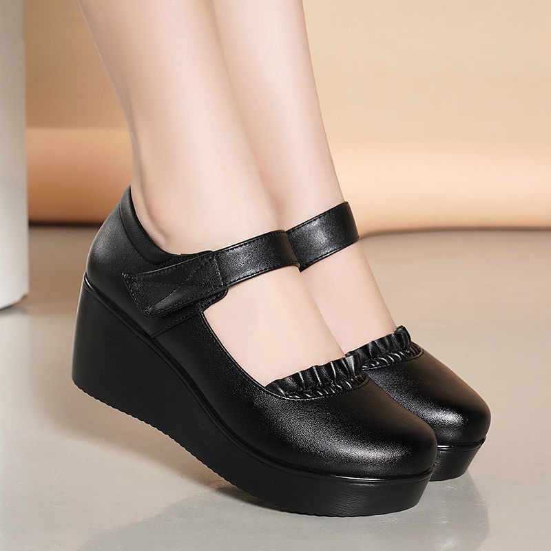 Giày cao gót mũi tròn thời trang mùa thu 2020 cho phụ nữ trung niên