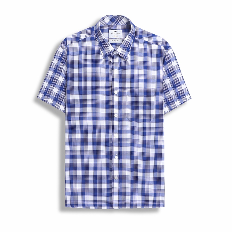 [MẪU MỚI] Áo sơ mi nam ngắn tay ARISTINO màu trắng kẻ xanh nam tính, chất liệu Modal thấm hút tốt -  ASS346S2