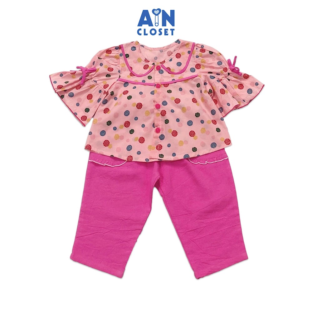 Bộ quần dài áo tay lỡ họa tiết Bi nhiều màu nền hồng sen cotton - AICDBGYNWLQU - AIN Closet