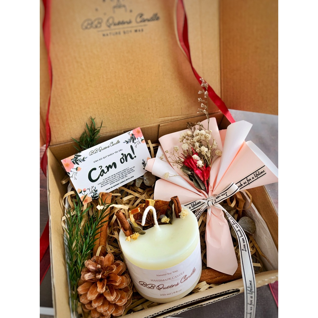 QUÀ TẶNG NẾN THƠM handmade BB Queens trang trí hoa khô hương 4 mùa , Gói nhiều set và mùi hương tự lựa chọn .