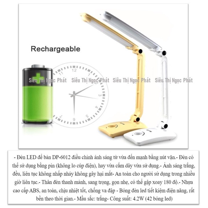 [ĐÈN LED DP CHÍNH HÃNG] Đèn Sạc Chống Cận Thị_42 Bóng Led Siêu Sáng_DP-6012