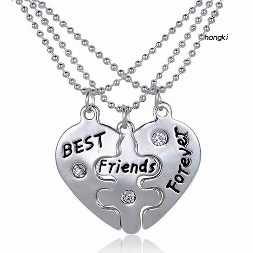 Set 3 vòng cổ Tình Bạn Mặt Trái Tim Ghép Khắc Chữ Best Friend Forever