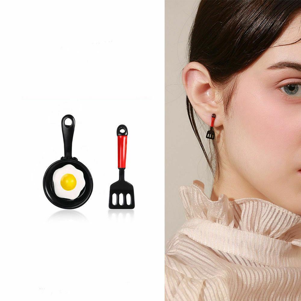 1 Đôi Bông Tai Hình Trứng Chiên Bất Đối Xứng Thanh Lịch Dành Cho Nữ