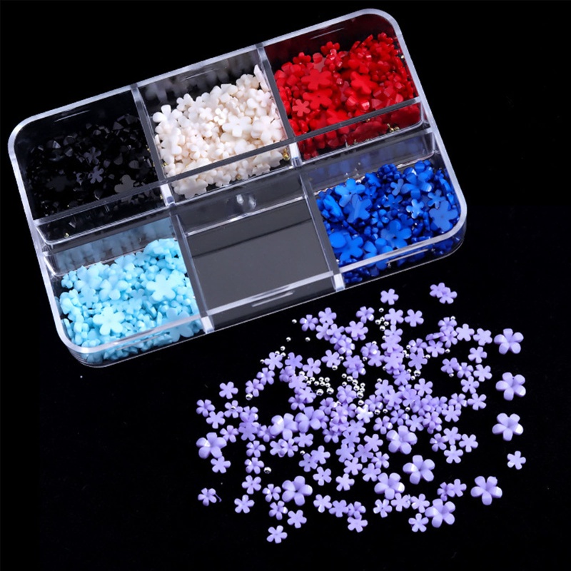 Hộp 6 Ngăn Đựng Phụ Kiện Trang Trí Móng Nghệ Thuật Hình Hoa 3D Bằng Acrylic Cho Nữ
