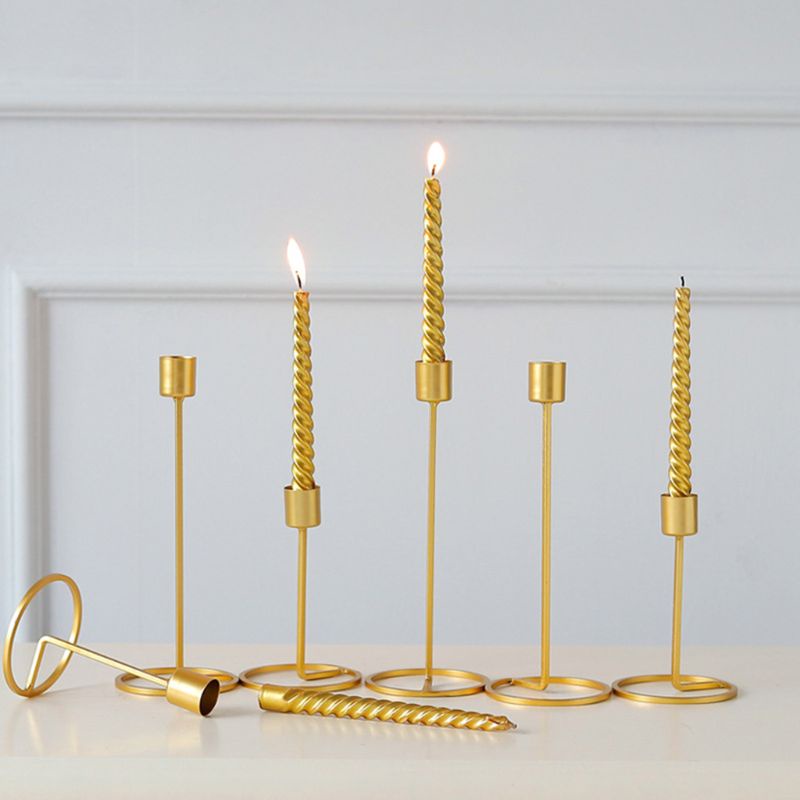 Set 4 Giá Đỡ Đèn Cầy Bằng Đồng Thau Màu Vàng