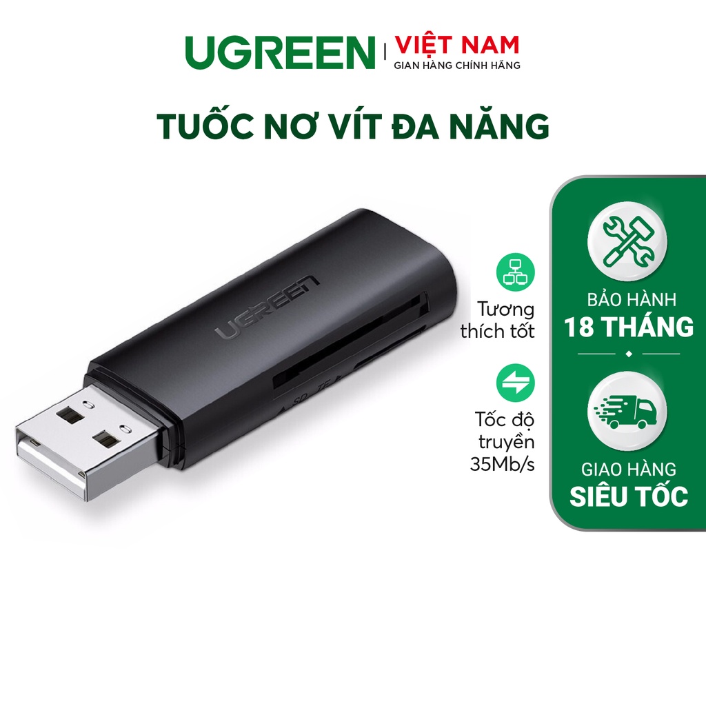 Đầu đọc thẻ SD/TF chuẩn USB 2.0 UGREEN CM264 60721 - Hàng phân phối chính hãng - Bảo hành 18 tháng