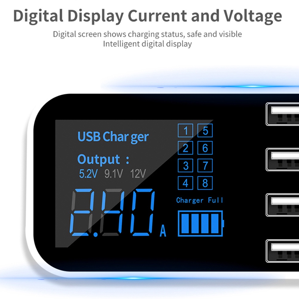 Tẩu sạc nhanh trên xe hơi Hua-A9S Usb 8 cổng 40w có màn hình led hiển thị chất lượng cao