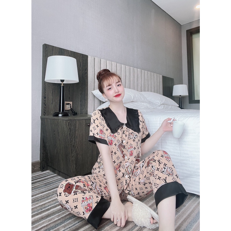 Đồ bộ pijama nữ tay ngắn quần dài lụa mango, lụa latin cao cấp  tiểu thư phối bèo hot trend giá rẻ tận xưởng, free ship