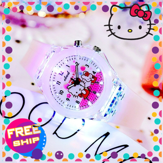 Đồng hồ kim đeo tay phát sáng cho bé gái hình Hello Kitty