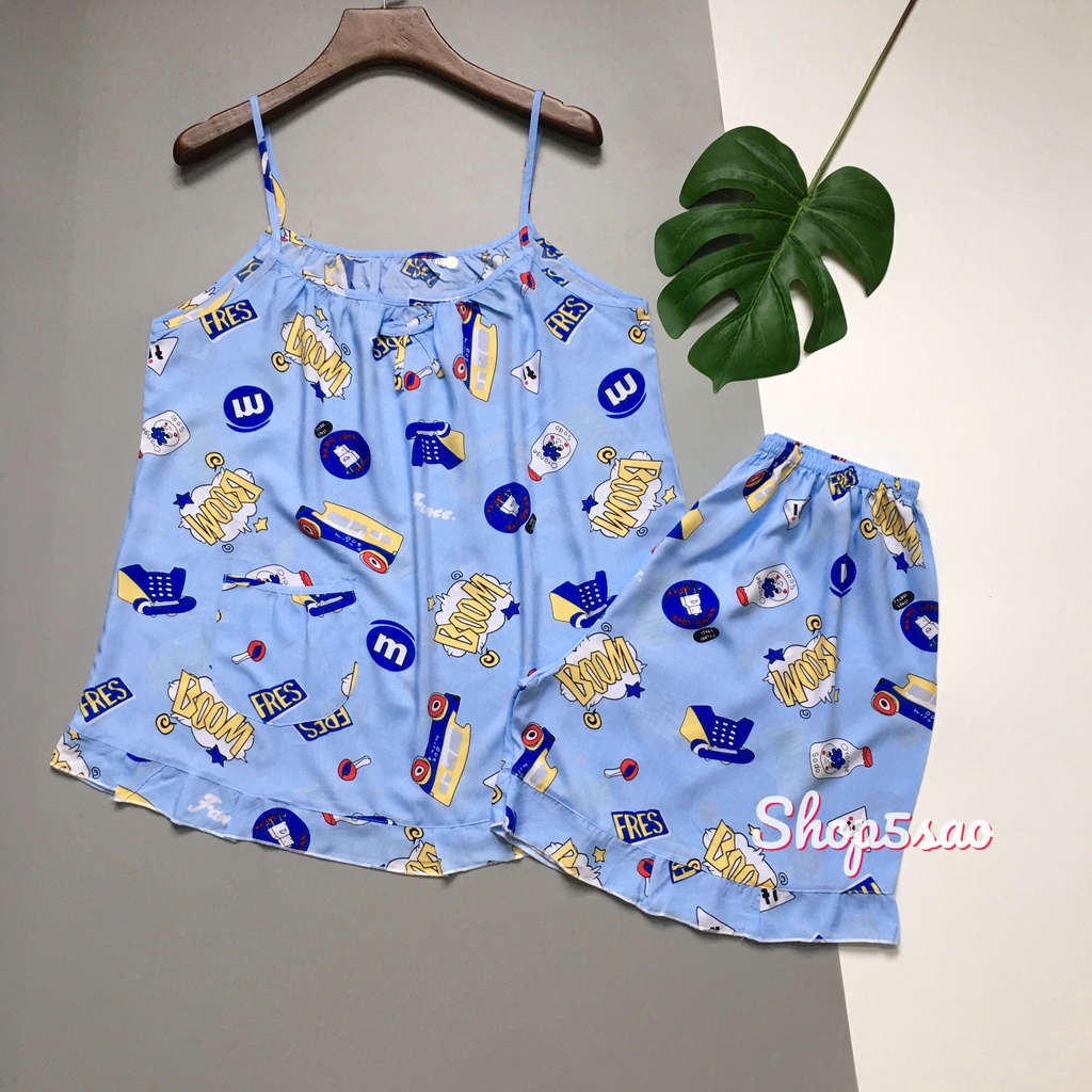 Đồ bộ ngủ nữ, bộ đùi tole lanh [FREESHIP] dây nhiễn,vải dầy,mền mịn,mặc mát, thấm hút mồ hôisize 45-65kg