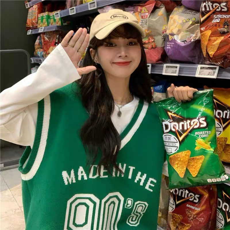 Áo len gile nữ , dáng HQ suông, chữ 90