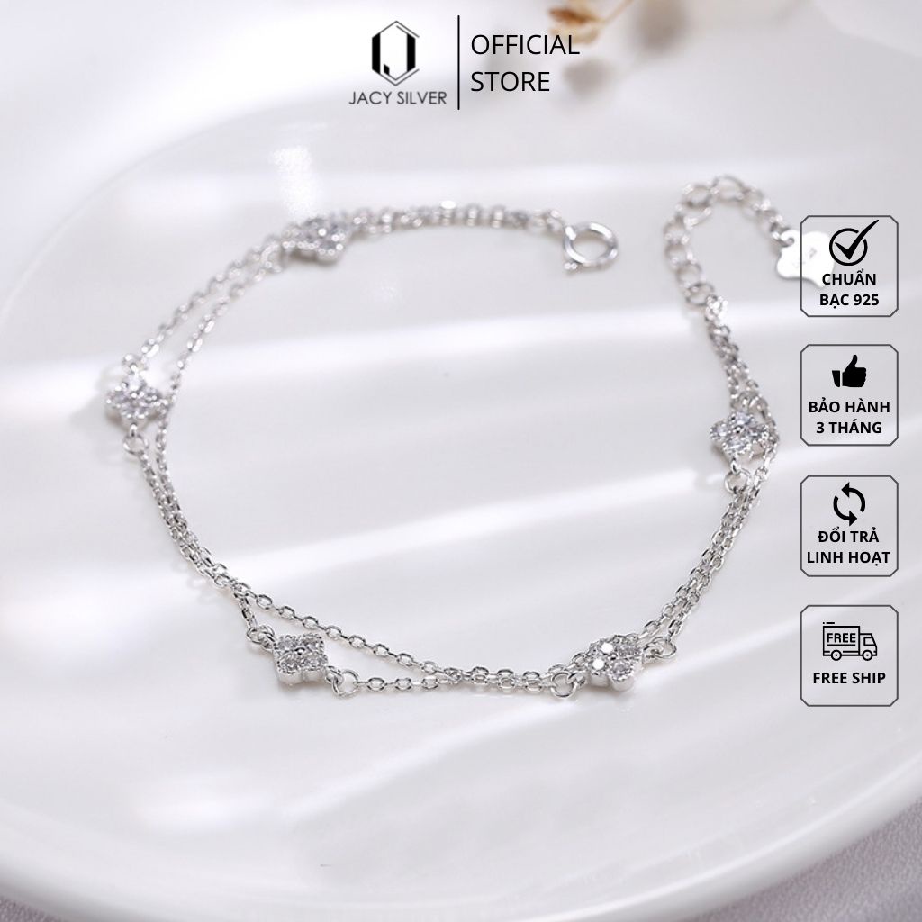 Lắc Tay Bạc 925 Cỏ 4 Lá 2 Lớp Thiết Kế Tinh Sảo Chắc Chắn, Vòng Tay Bạc Ý Cho Nữ Jacy Silver LT1006