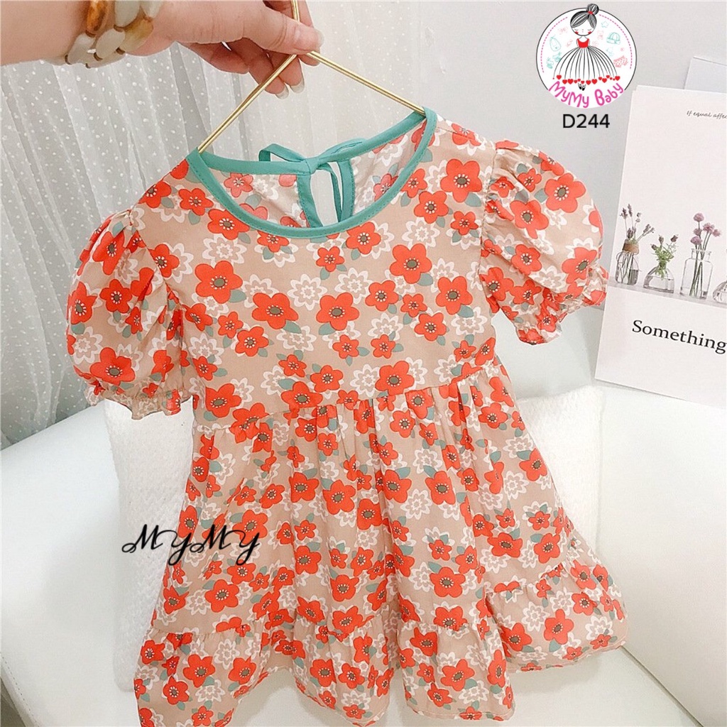 Đầm hoa đỏ nơ xanh