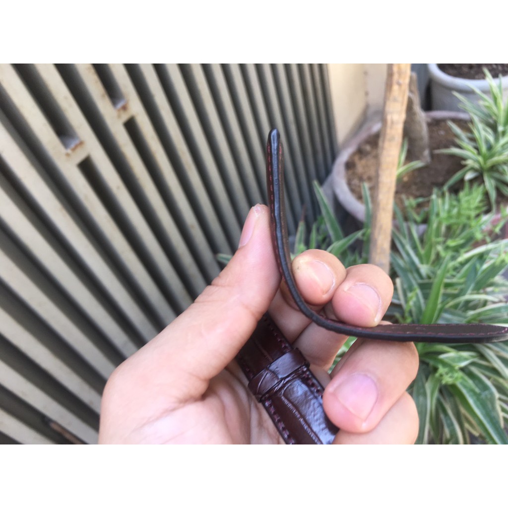 Dây Đồng Hồ Da Cá Sấu Handmade Màu Nâu Đậm Vân Đốt Tre Cho Nam Đủ Size
