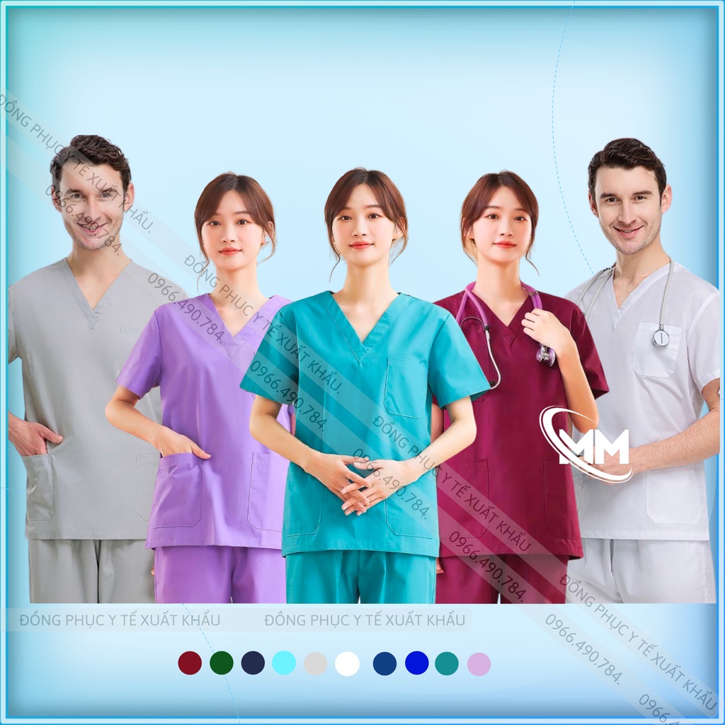 Bộ Scrubs Bác Sĩ Cổ Tim, Đồng Phục Y Tế Cao Cấp