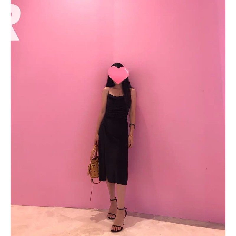 [Sẵn/ Hình Thật] Váy nhung hai dây ôm body cổ đổ xẻ tà. Đầm ôm body nhung sexy | BigBuy360 - bigbuy360.vn