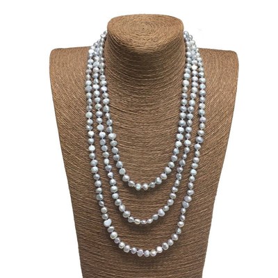 Chuỗi Đeo Cổ Ngọc Trai Dẹt Màu Xám 180cm 7-8ly Thanh Lịch, Sang Trọng - Ngọc Trai Trường Thịnh