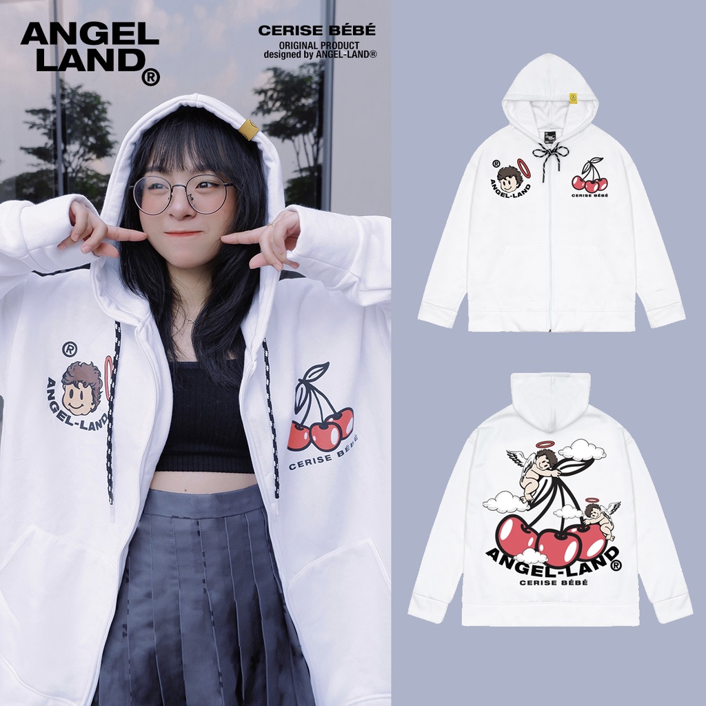 Áo Khoác Hoodie Khoá Kéo Angel-Land CERISE BÉBÉ Màu TRẮNG Chính hãng Nỉ Bông [CBZW]