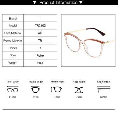 Kính TR90 gọng kim loại chống ánh sáng xanh phong cách Hàn Quốc