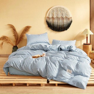 Bộ Chăn Ga Gối Cotton Tici Kẻ Caro Xanh Nhỏ