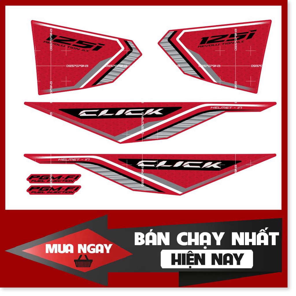 ( Quí khách vui lòng mang ra tiệm cho thợ dán ) Tem Click 125i dán xe đỏ
