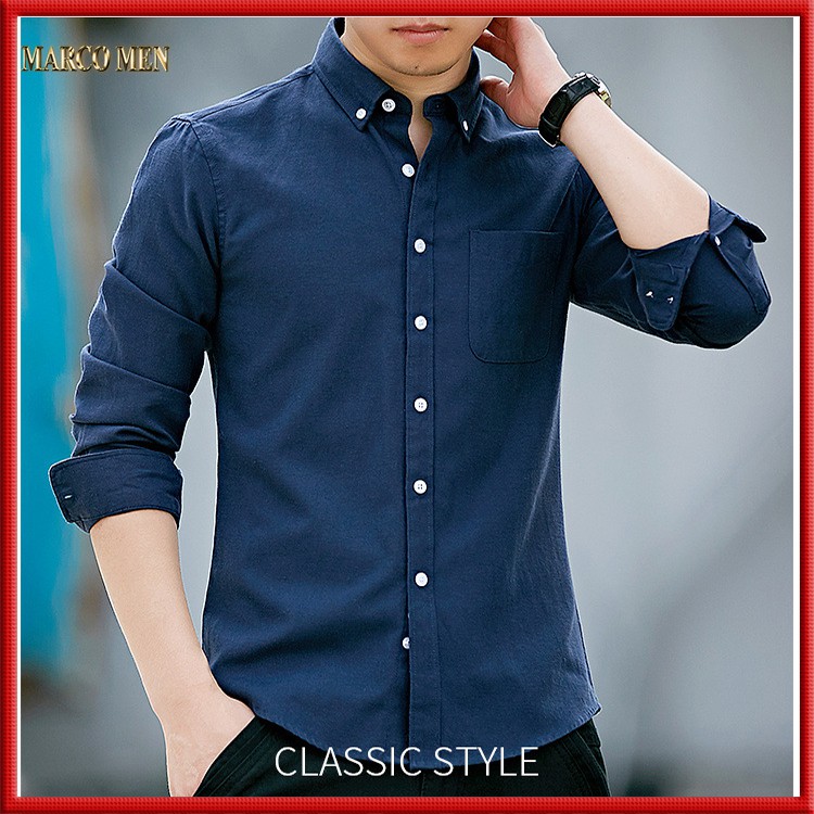 Áo sơ mi nam trơn dài tay dáng ôm hàn quốc vải oxford dày dặn XDA