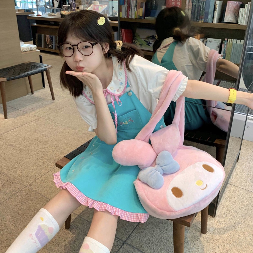 Set Áo Sơ Mi Trắng Cổ Búp Bê + Chân Váy Yếm Dễ Thương Phong Cách Nhật Bản Thời Trang Mùa Hè Cho Nữ