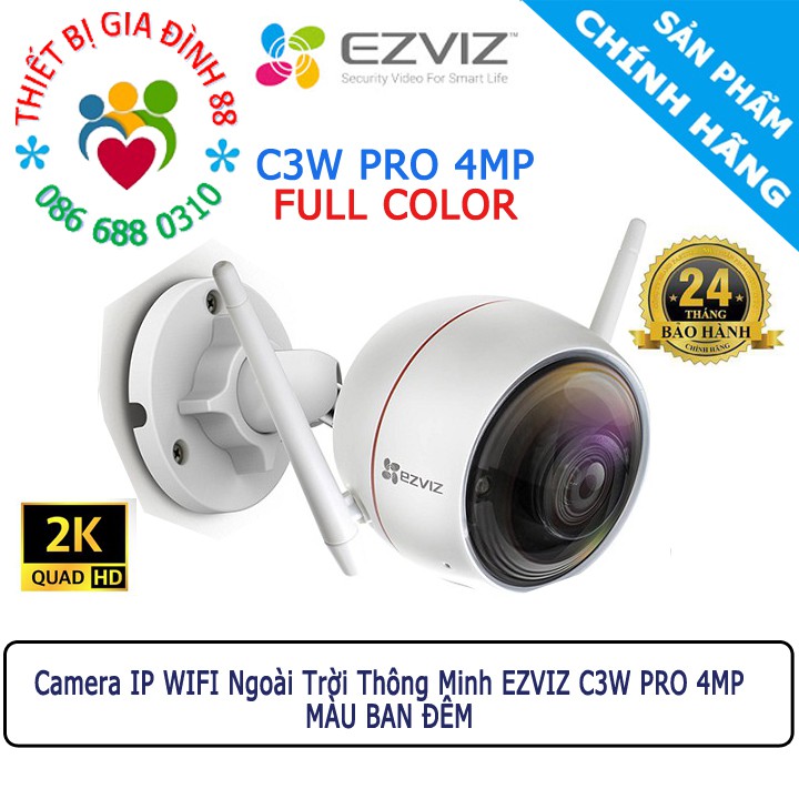 Camera 4Mp 2Mp IP WIFI Ngoài Trời Thông Minh EZVIZ C3W PRO CÓ MÀU BAN ĐÊM 1080P FullHD C3N CV310 C3X C3WN - BẢO HÀNH 24T