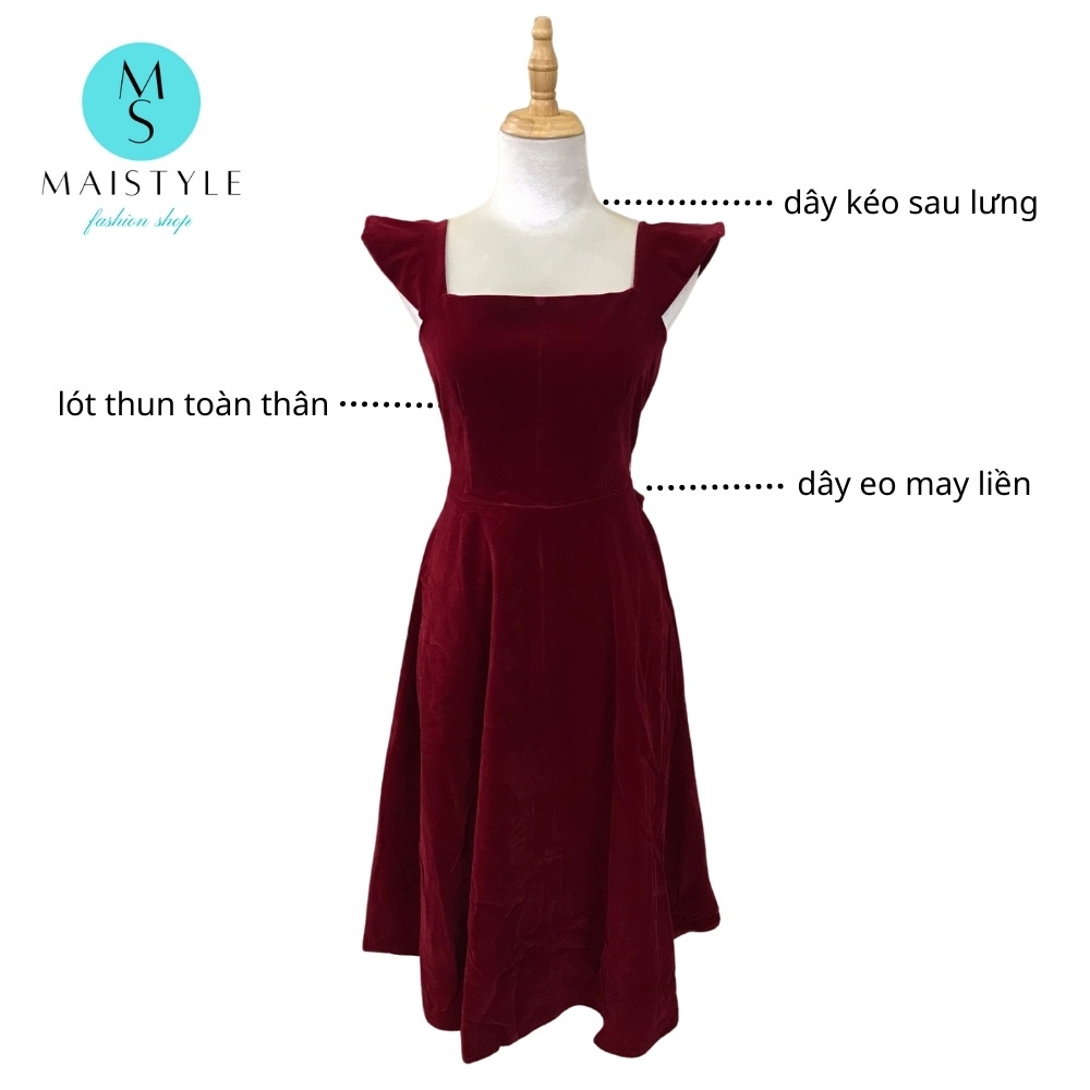 Đầm nữ MAISTYLE Váy nhung xòe tiểu thư đỏ 2 dây sang trọng dự tiệc MY1091 | BigBuy360 - bigbuy360.vn