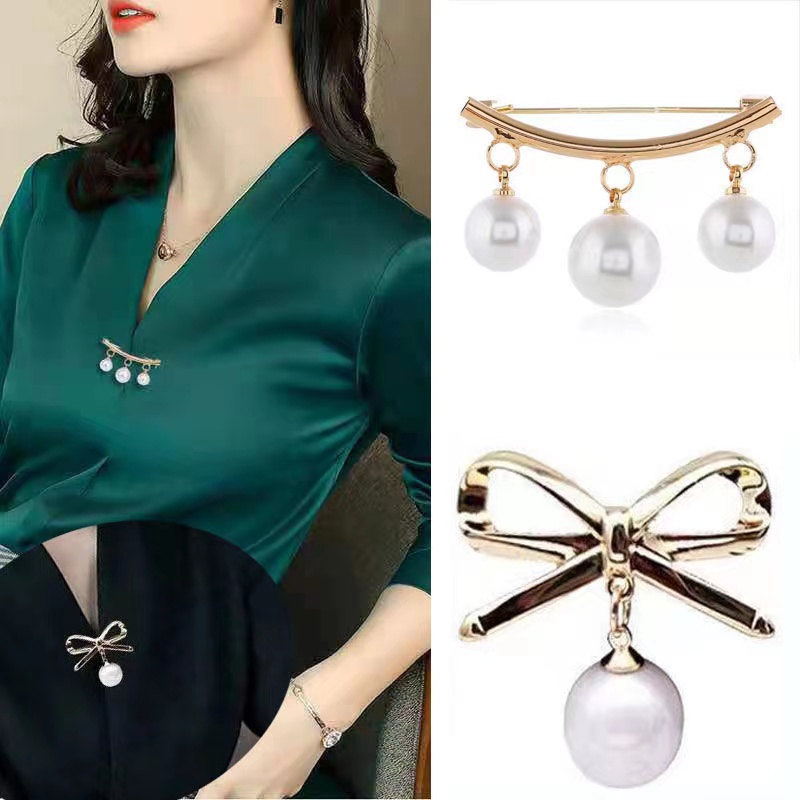 Set 3 Cặp Ghim Cài Áo/Chân Váy Đính Ngọc Trai Thời Trang Chống Chói Dành Cho Nữ