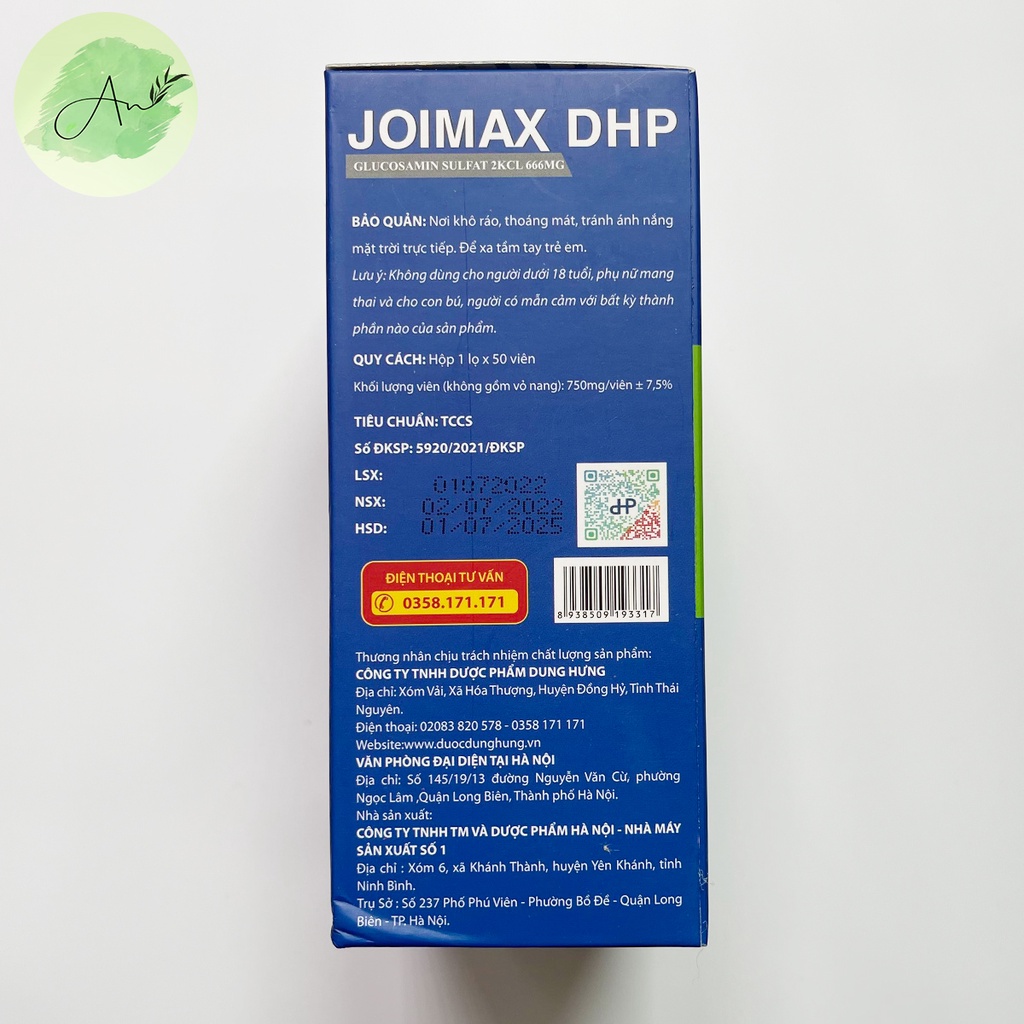Viên uống Joimax Dung Hung Pharma bổ sung glucosamin giảm đau nhức xương khớp 50 viên - AN019