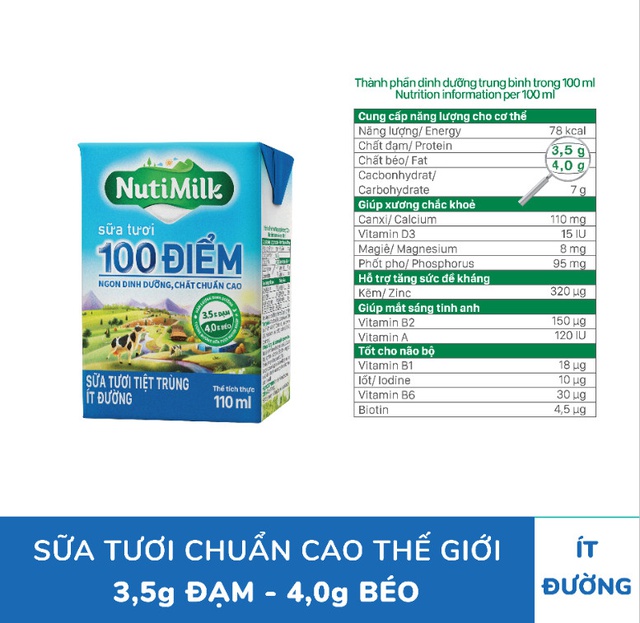 Thùng 48 hộp NutiMilk ST 100 điểm - ST tiệt trùng Ít Đường Hộp 110 ml/hộp