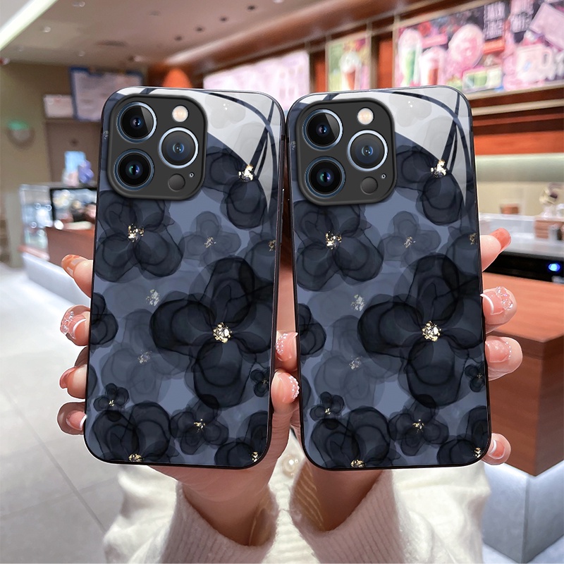 Ốp Điện Thoại Mặt Kính Hình Khối Rubik In Hoa Cho iPhone 14 13 12 11 Pro Max X XS XR 8 7 6 Plus