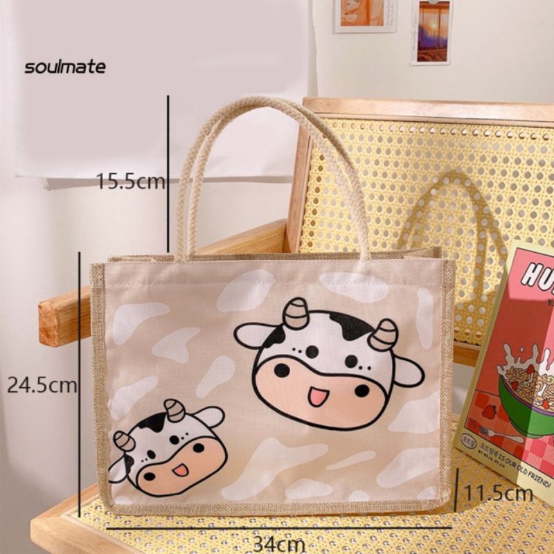 túi cói tote phối vải hoạ tiết 3d có khoá kéo