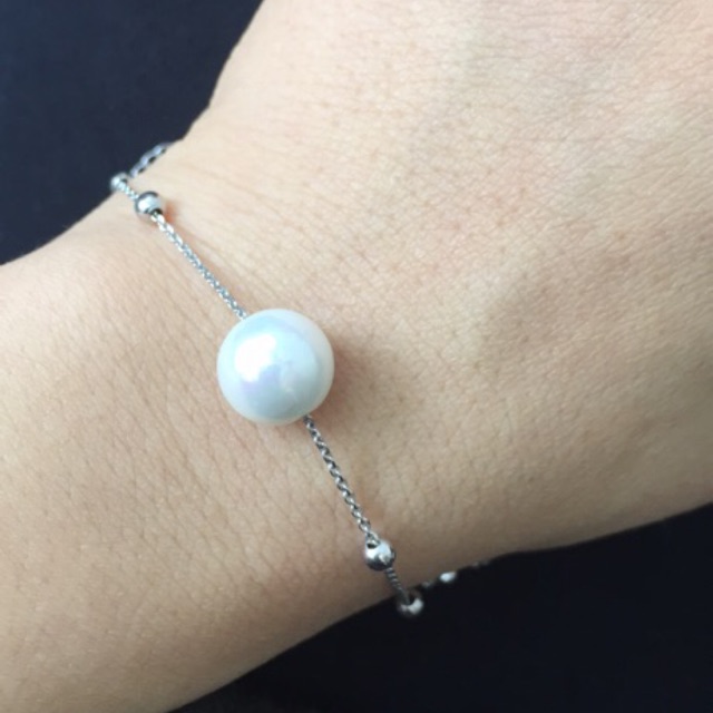 Lắc tay bi phối Ngọc trắng nhân tạo bạc thật mạ vàng trắng