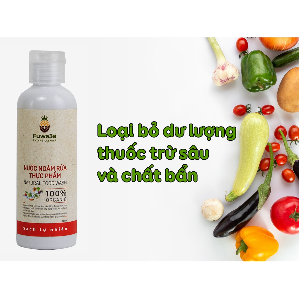 Nước ngâm rửa thực phẩm Fuwa3e hữu cơ organic khử mùi loại bỏ thuốc sâu chất bẩn 100ml