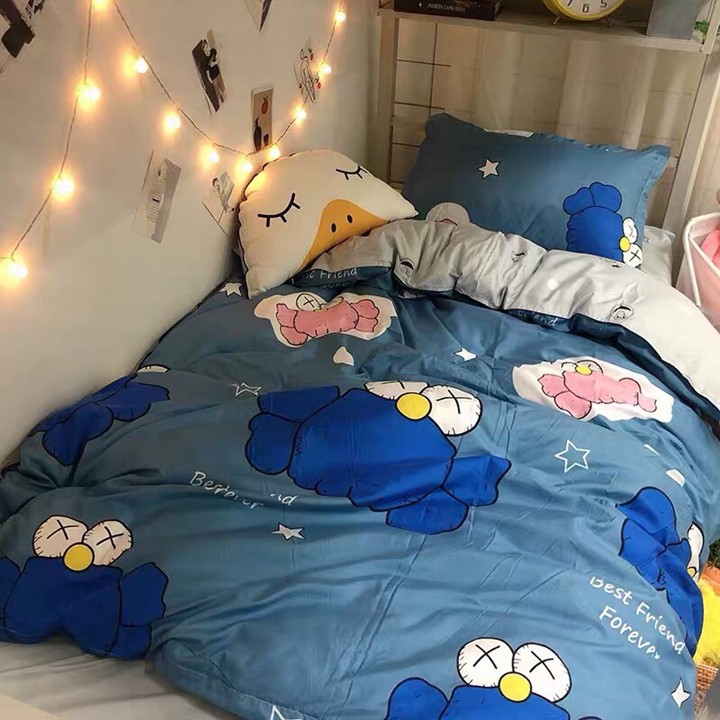 Bộ chăn ga gối drap giường chất cotton poly họa tiết Sesame Street