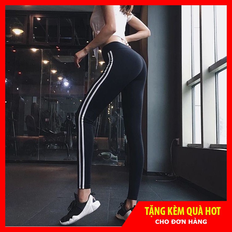 QUẦN TẬP GYM NỮ CẠP CAO KẺ 2 SỌC - QUẦN TẬP GYM YOGA NỮ SIÊU CO DÃN KẺ SỌC THỂ THAO