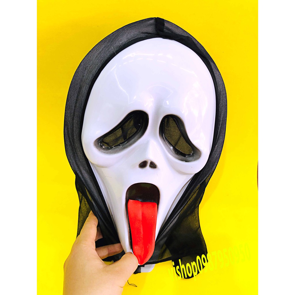 MẶT NẠ LÈ LƯỠI ĐỎ HALLOWEEN hóa trang có vải trùm đầu dùng cho  trung thu,sự kiện,lễ hội,barber shop độc đáo