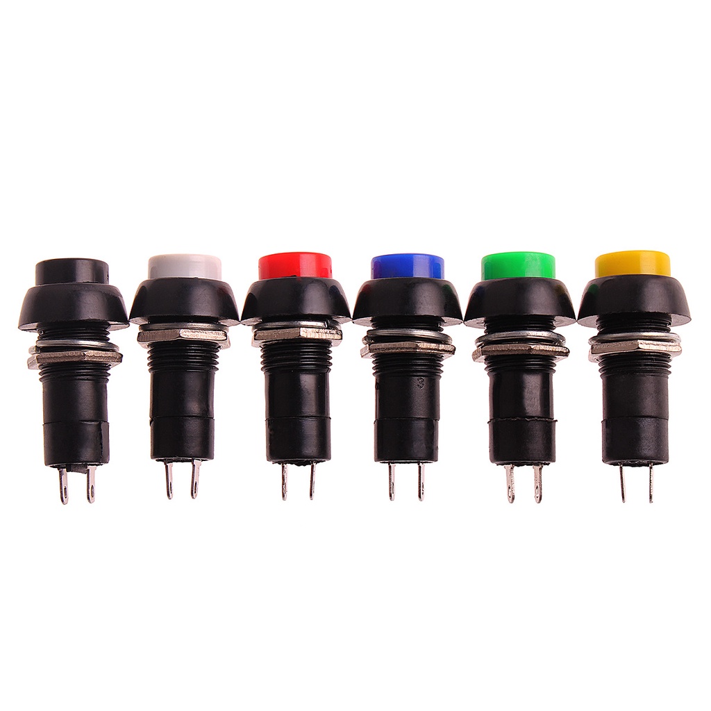 Bộ 5 Nút Nhấn Tạm Thời Công Tắc Đỏ Hoặc Đen SPST Xe Dash 12V 12MM PBS-11B PBS-11A