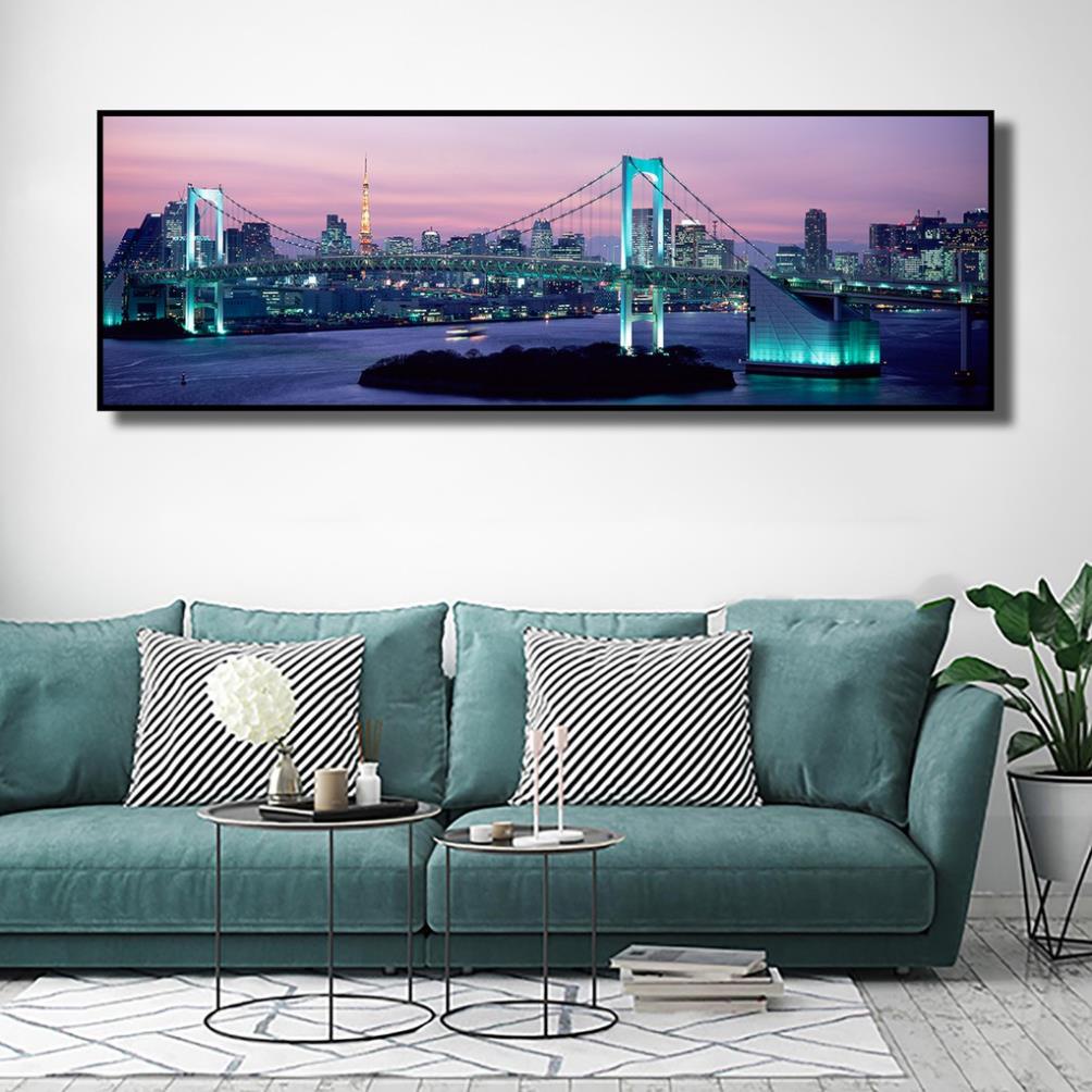 Tranh treo tường Ánh sáng thành phố, tranh treo tường 3D khổ lớn, tranh trang trí phòng khách, văn phòng
